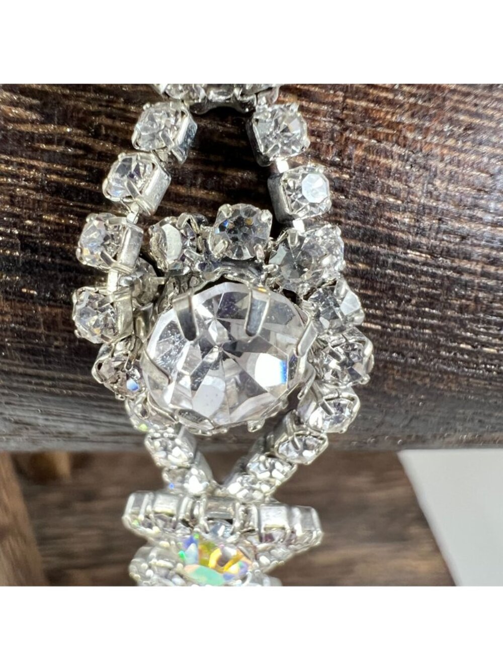 Vintage Silver-Tone Crystal Rhinestone Statement Bracelet With Adjustable Lobste - Picture 2 of 3